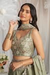 Samyukta Singhania_Green Poly Georgette Embroidery Floral Leaf Bloom Lehenga Set _at_Aza_Fashions