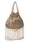 Tasna_Gold Tassel Pearl Embellished Potli Bag _Online_at_Aza_Fashions