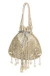 Buy_Tasna_Silver Cutdana And Pearl Tassel Potli _Online_at_Aza_Fashions