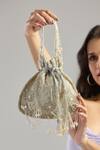 Tasna_Silver Cutdana And Pearl Tassel Potli _at_Aza_Fashions