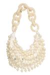 Tasna_White Pearls Embellished Suede Handbag _Online_at_Aza_Fashions