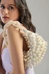 Tasna_White Pearls Embellished Suede Handbag _at_Aza_Fashions