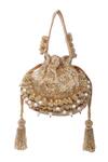 Tasna_Gold Cutdana Pearl Potli Bag _at_Aza_Fashions
