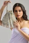 Tasna_Silver Cutdana Mirror Embellished Potli Bag _Online_at_Aza_Fashions