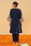 Shop_Sheetal Batra_Blue Bamboo, Silk, Chanderi Embroidery Split Kashmiri Tilli Choga Kurta Set _at_Aza_Fashions