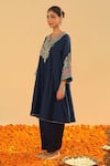 Buy_Sheetal Batra_Blue Bamboo, Silk, Chanderi Embroidery Split Kashmiri Tilli Choga Kurta Set _Online_at_Aza_Fashions