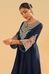 Shop_Sheetal Batra_Blue Bamboo, Silk, Chanderi Embroidery Split Kashmiri Tilli Choga Kurta Set _Online_at_Aza_Fashions