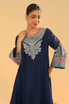 Sheetal Batra_Blue Bamboo, Silk, Chanderi Embroidery Split Kashmiri Tilli Choga Kurta Set _at_Aza_Fashions