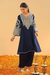 Buy_Sheetal Batra_Blue Bamboo, Silk, Chanderi Gota Patti, Kashmiri Tilli Choga Kurta Set _Online_at_Aza_Fashions