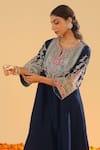 Sheetal Batra_Blue Bamboo, Silk, Chanderi Gota Patti, Kashmiri Tilli Choga Kurta Set _at_Aza_Fashions