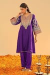 Shop_Sheetal Batra_Purple Satin, Silk, Chanderi, Bamboo Gota Designer Choga Kurta And Salwar Set _at_Aza_Fashions
