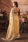 Lashkaraa_Brown Organza, Velvet Sequins, Embroidery, Zari Bloom Gardenia Pre-draped Saree _Online_at_Aza_Fashions