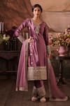 Buy_Lashkaraa_Purple Velvet, Net Zari, Sequins, Embroidery V-neck Bloom Kurta Pant Set _at_Aza_Fashions