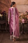 Lashkaraa_Purple Velvet, Net Zari, Sequins, Embroidery V-neck Bloom Kurta Pant Set _Online_at_Aza_Fashions