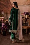 Shop_Lashkaraa_Green Velvet, Net Sequins, Embroidery Round Neck Kurta Pant Set_at_Aza_Fashions