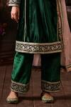 Lashkaraa_Green Velvet, Net Sequins, Embroidery Round Neck Kurta Pant Set_Online_at_Aza_Fashions