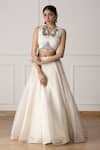 Buy_Neelu and Manvi_White Silk, Organza Embroidery V-neck Floral Lehenga Set _at_Aza_Fashions