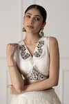 Shop_Neelu and Manvi_White Silk, Organza Embroidery V-neck Floral Lehenga Set _Online_at_Aza_Fashions