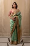 Buy_Priyanka Raajiv_Green Silk Chanderi Hand Woven Paisley Buti Deepa Saree With Running Blouse _at_Aza_Fashions