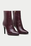 Buy_Oroh_Maroon Metallic Thread Stud Embellished Ankle Boots _at_Aza_Fashions