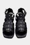 Shop_Oroh_Black Metallic Thread, Studs Embellished Gladiator Sandals _at_Aza_Fashions
