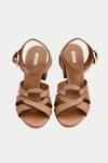 Shop_Oroh_Brown Tan Criss Cross Block Heel Sandals _at_Aza_Fashions