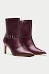 Buy_Oroh_Maroon Buckles Metal Ankle Boots _at_Aza_Fashions