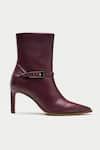 Shop_Oroh_Maroon Buckles Metal Ankle Boots _Online_at_Aza_Fashions
