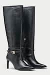 Buy_Oroh_Black Buckles Tapered Toe Knee High Boots _at_Aza_Fashions