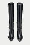 Shop_Oroh_Black Buckles Tapered Toe Knee High Boots _at_Aza_Fashions