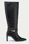 Shop_Oroh_Black Buckles Tapered Toe Knee High Boots _Online_at_Aza_Fashions