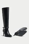 Oroh_Black Buckles Tapered Toe Knee High Boots _at_Aza_Fashions