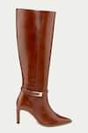 Oroh_Brown Buckles Tan Kitten Heel Knee High Boots _Online_at_Aza_Fashions