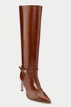 Buy_Oroh_Brown Buckles Tan Kitten Heel Knee High Boots _Online_at_Aza_Fashions