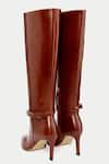 Oroh_Brown Buckles Tan Kitten Heel Knee High Boots _at_Aza_Fashions