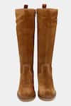 Shop_OROH_Brown Stitchline Thread Tan Embroidered Boots _at_Aza_Fashions