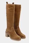 Shop_OROH_Brown Stitchline Thread Tan Embroidered Boots _Online_at_Aza_Fashions