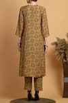 Shop_Samyukta Singhania_Yellow Muslin V-neck Printed Kurta And Pant Set_at_Aza_Fashions