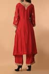 Shop Samyukta Singhania Red Denim, Organza Embroidery, Sequins V-neck Floral Thread Kurta And Pant Set at Aza Fashions Shop_Samyukta Singhania_Red Denim, Organza Embroidery, Sequins V-neck Floral Thread Kurta And Pant Set _at_Aza_Fashions