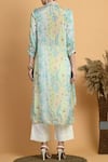 Shop_Naintara Bajaj_Blue Chiffon Beads Bandeau Floral Print Embroidered Gathered Kurta And Pant Set _at_Aza_Fashions