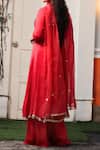 Shop_Samyukta Singhania_Red Chinnon Embroidery Rosa V Neck Yoke Kurta And Gharara Set _at_Aza_Fashions