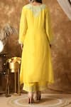 Shop Samyukta Singhania Yellow Organza, Silk Embroidery Split Flower Yoke Straight Kurta Pant Set at Aza Fashions Shop_Samyukta Singhania_Yellow Organza, Silk Embroidery Split Flower Yoke Straight Kurta Pant Set _at_Aza_Fashions