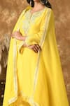 Samyukta Singhania Yellow Organza, Silk Embroidery Split Flower Yoke Straight Kurta Pant Set Online at Aza Fashions Samyukta Singhania_Yellow Organza, Silk Embroidery Split Flower Yoke Straight Kurta Pant Set _Online_at_Aza_Fashions