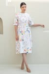 Buy_Merakus_Multi Color Cotton Poplin Print Floral Scribble Round Neck Midi Dress _at_Aza_Fashions