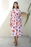 Buy_Merakus_Multi Color Cotton Poplin Print Melrose Round Neck Midi Dress _at_Aza_Fashions