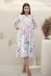 Buy_Merakus_Multi Color Cotton Poplin Print Fleur Scribble Cuban Collar Dress _Online_at_Aza_Fashions