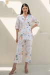 Buy_Merakus_Multi Color Cotton Poplin Print Fleur Scribble Camp Collar Wrap Jacket With Pant _at_Aza_Fashions