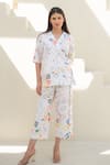 Merakus_Multi Color Cotton Poplin Print Fleur Scribble Camp Collar Wrap Jacket With Pant _Online_at_Aza_Fashions