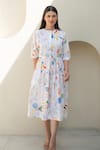 Buy_Merakus_Multi Color Cotton Poplin Print Bloom Stroke Round Neck Midi Dress _at_Aza_Fashions