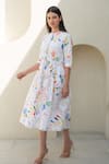 Buy_Merakus_Multi Color Cotton Poplin Print Bloom Stroke Round Neck Midi Dress _Online_at_Aza_Fashions